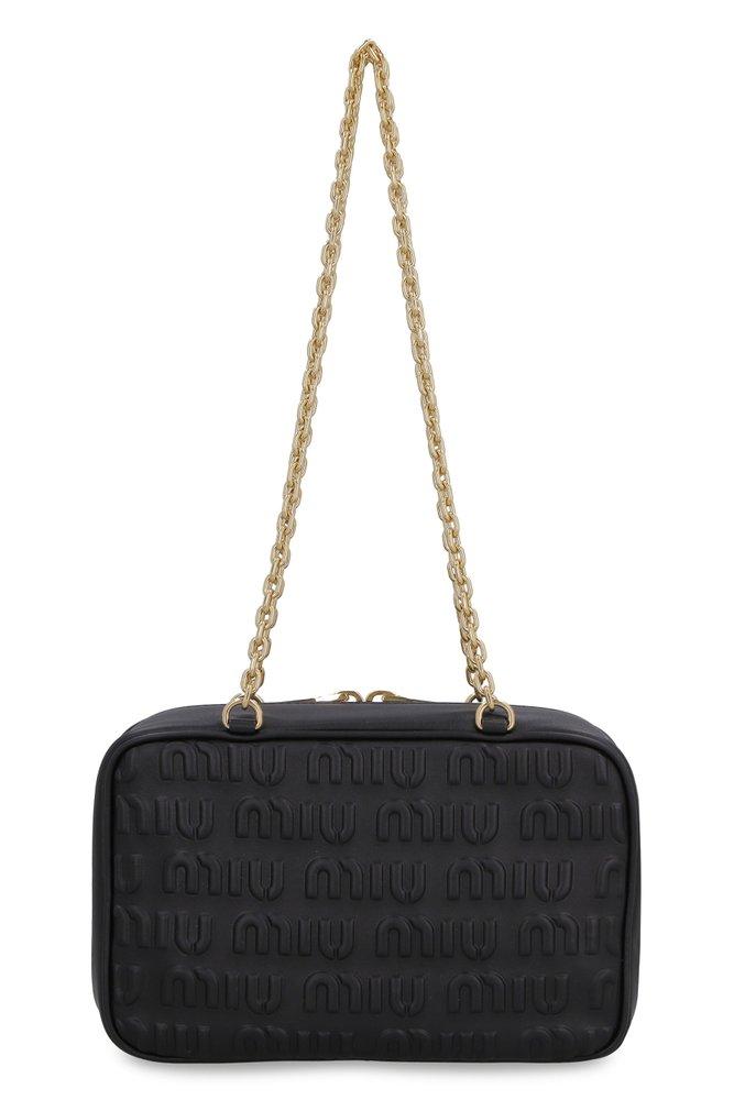 Miu Miu Allover Logo Embossed Zipped Shoulder Bag商品第1张图片规格展示