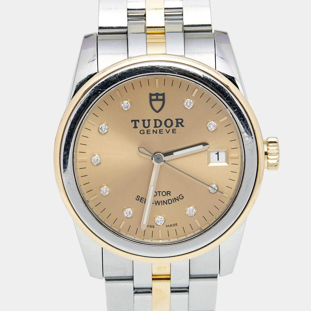 商品[二手商品] Tudor|Tudor Champagne 18K Yellow Gold Stainless Steel Daimond Glamour Date 55003-68053-CHDIDSTL Women's Wristwatch 36 mm,价格¥14273,第3张图片详细描述