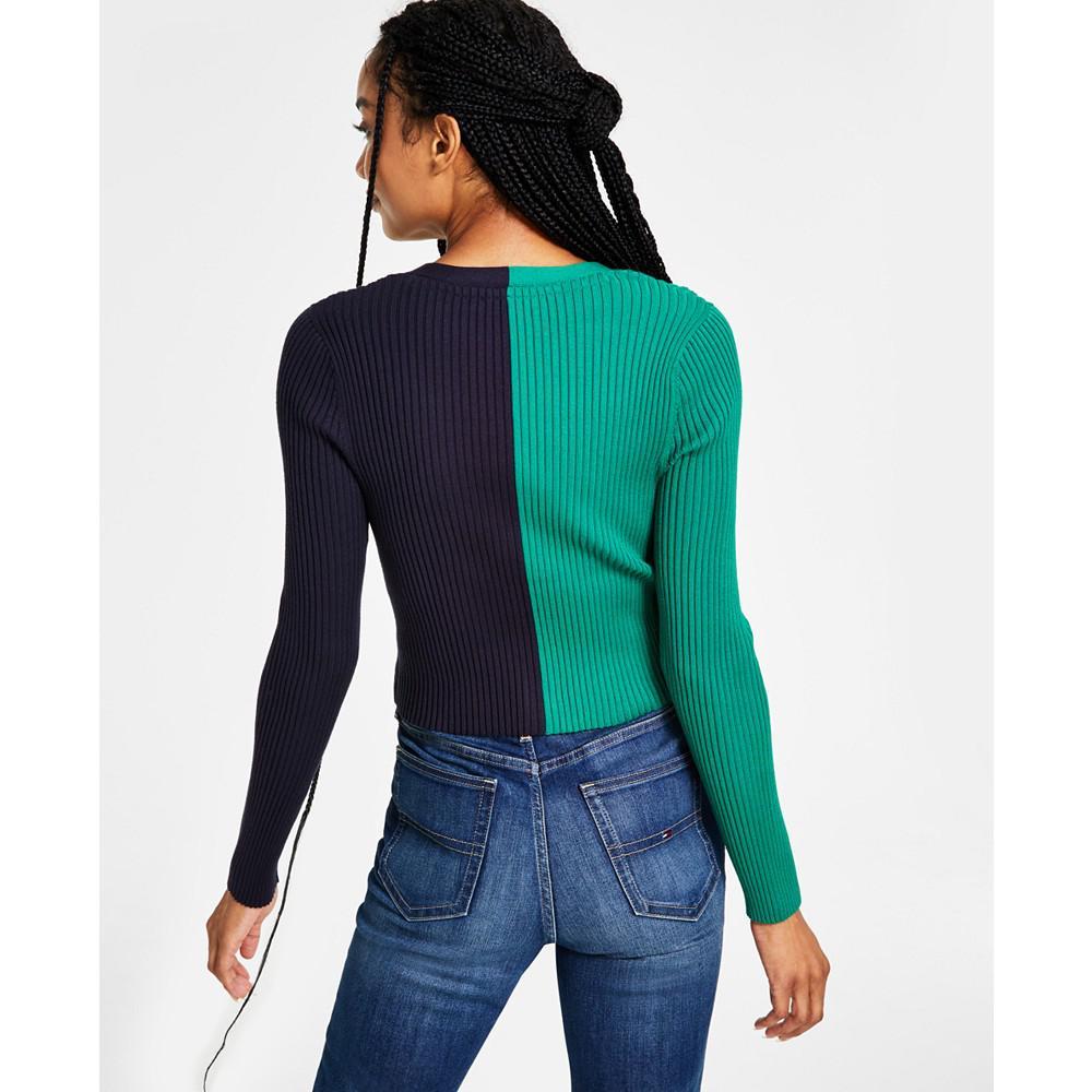 商品Tommy Jeans|Women’s V-Neck Pullover Colorblock Sweater,价格¥588,第4张图片详细描述