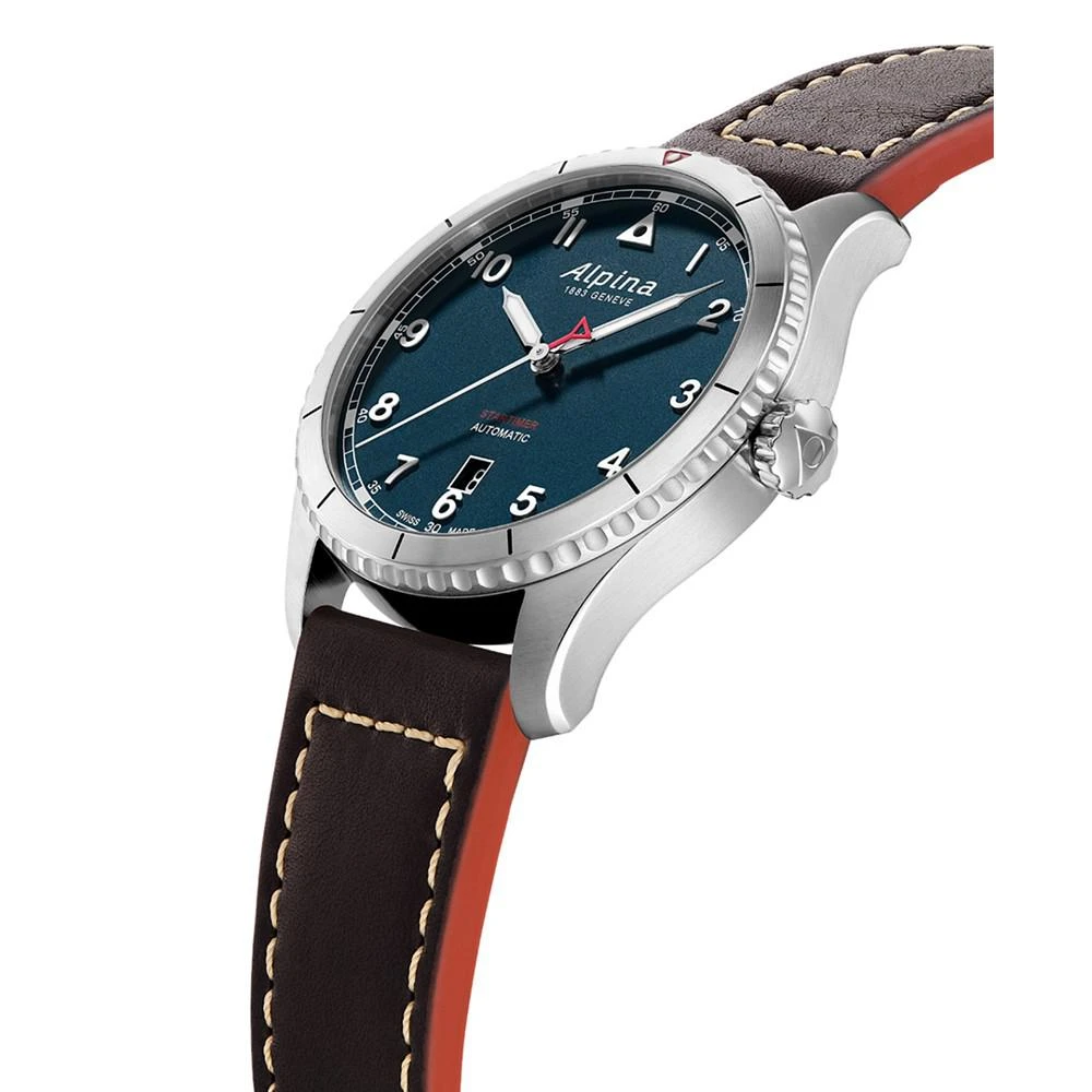 商品Alpina|Men's Swiss Automatic Startimer Black Leather Strap Watch 41mm,价格¥8999,第2张图片详细描述