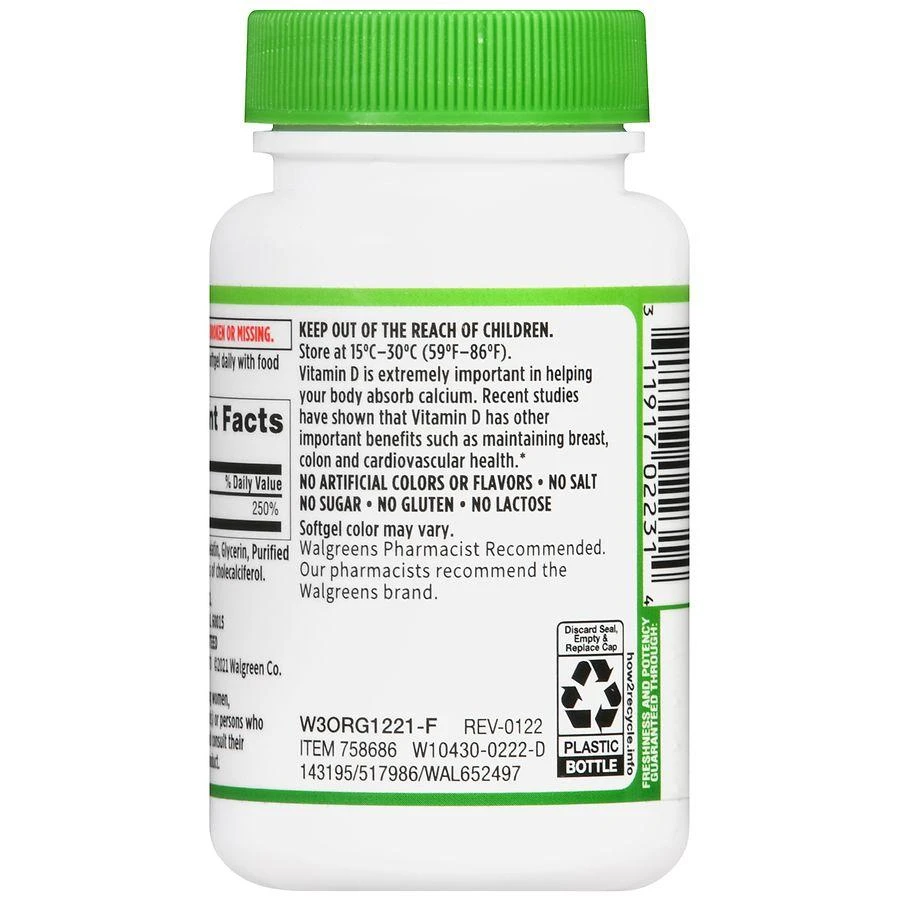 商品Walgreens|Vitamin D3 50 mcg Softgels (220 days),价格¥151,第5张图片详细描述