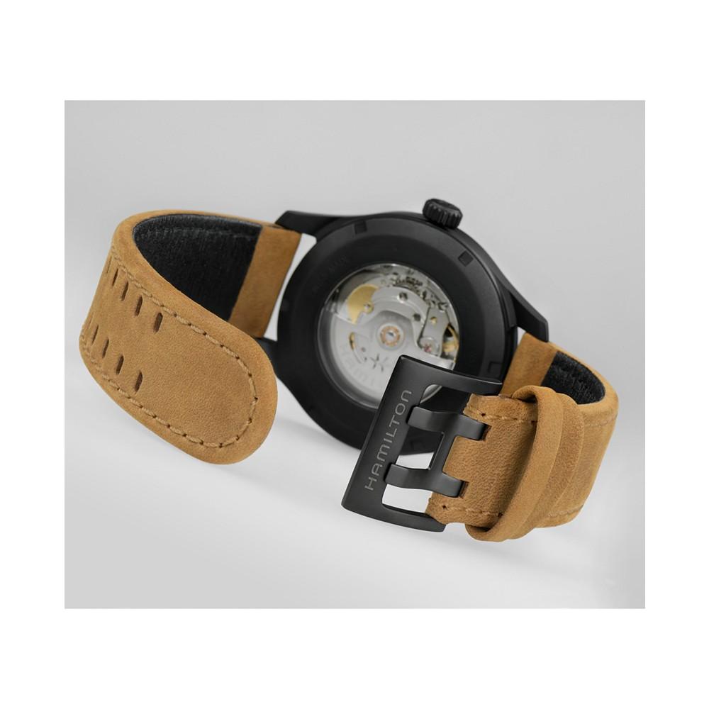Men's Swiss Automatic Khaki Field Brown Leather Strap Watch 42mm商品第4张图片规格展示