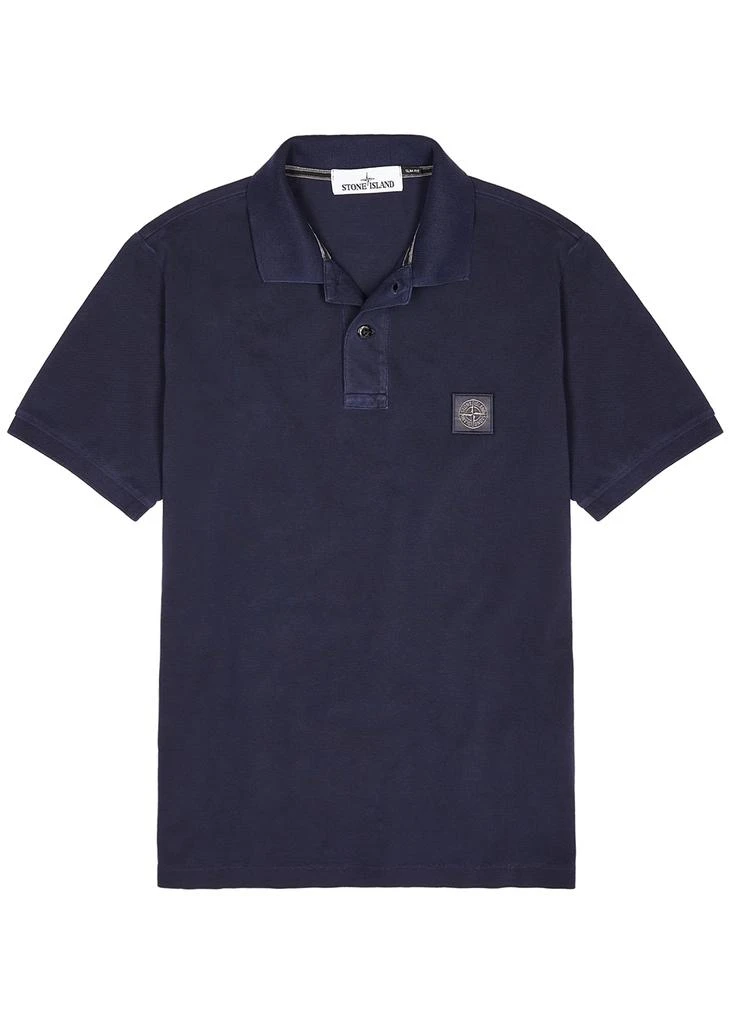 商品Stone Island|Navy piqué cotton polo shirt Polo衫,价格¥1628,第1张图片