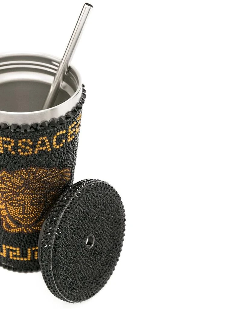 商品Versace|Cup With Lid And Black And Gold Straw In Metal And Plastic Descorazione With Strass,价格¥5574,第2张图片详细描述