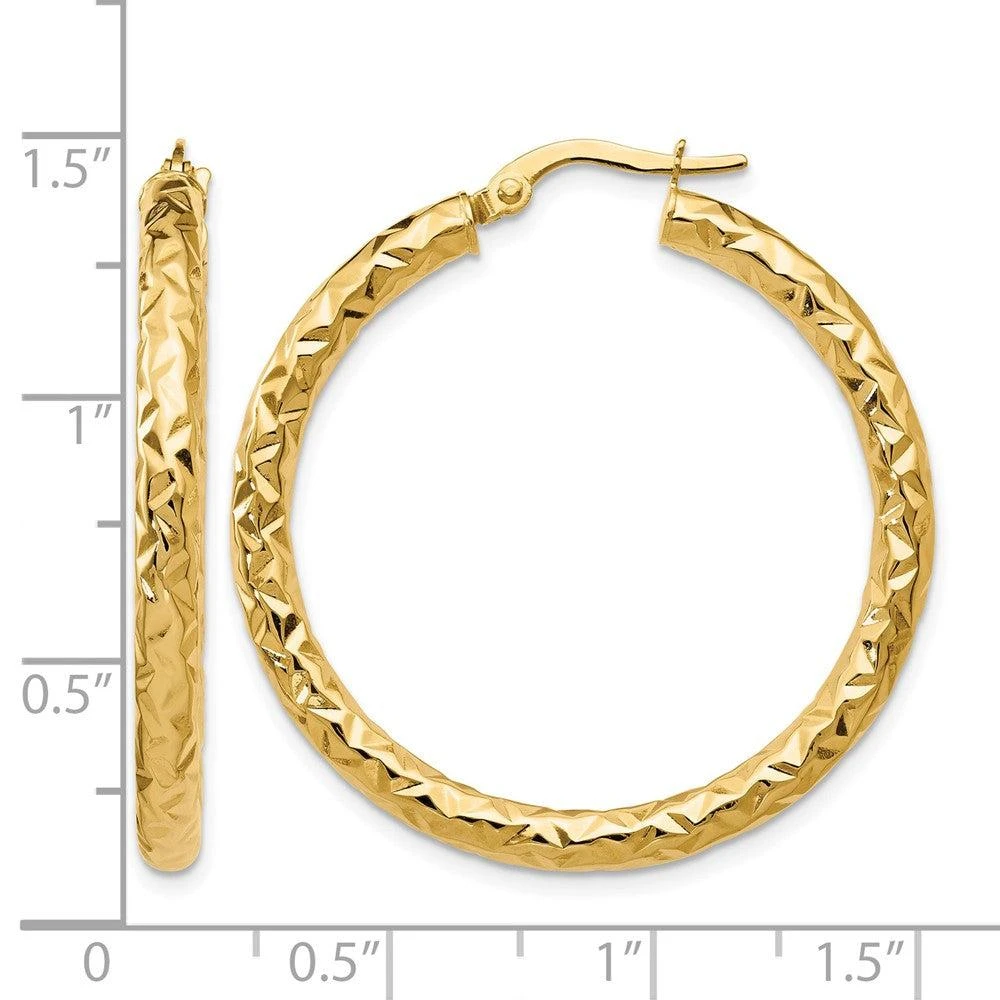 商品Diamond2Deal|14K Yellow Gold Polished and Textured Hoop Earrings 35mm,价格¥4411,第4张图片详细描述