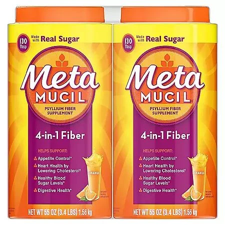 商品Metamucil|Metamucil Psyllium 4in1 Fiber Supplement Powder, Orange, 55 oz., 2 pk.,价格¥333,第1张图片