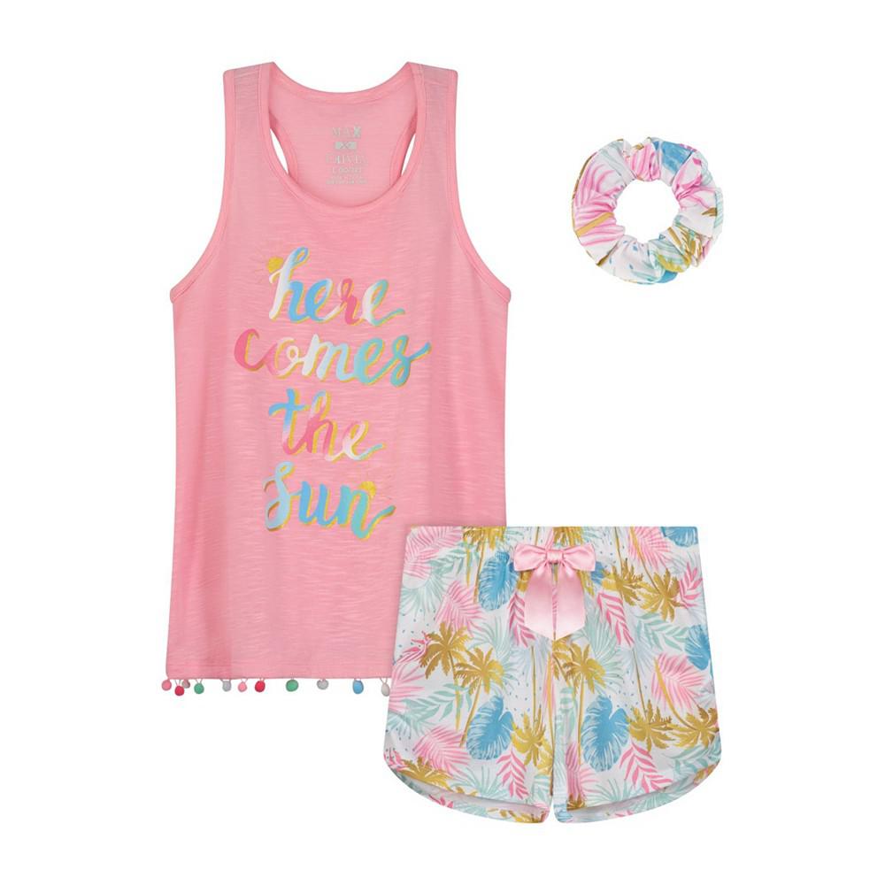 Big Girls Tank Top and Shorts with Scrunchie Pajama Set, 3 Piece商品第1张图片规格展示