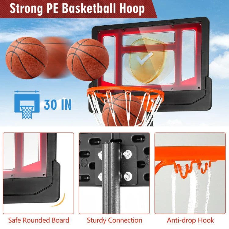 商品Hivvago|4.3-8.2 FT Portable Basketball Hoop with Adjustable Height and Wheels-Red,价格¥916,第4张图片详细描述