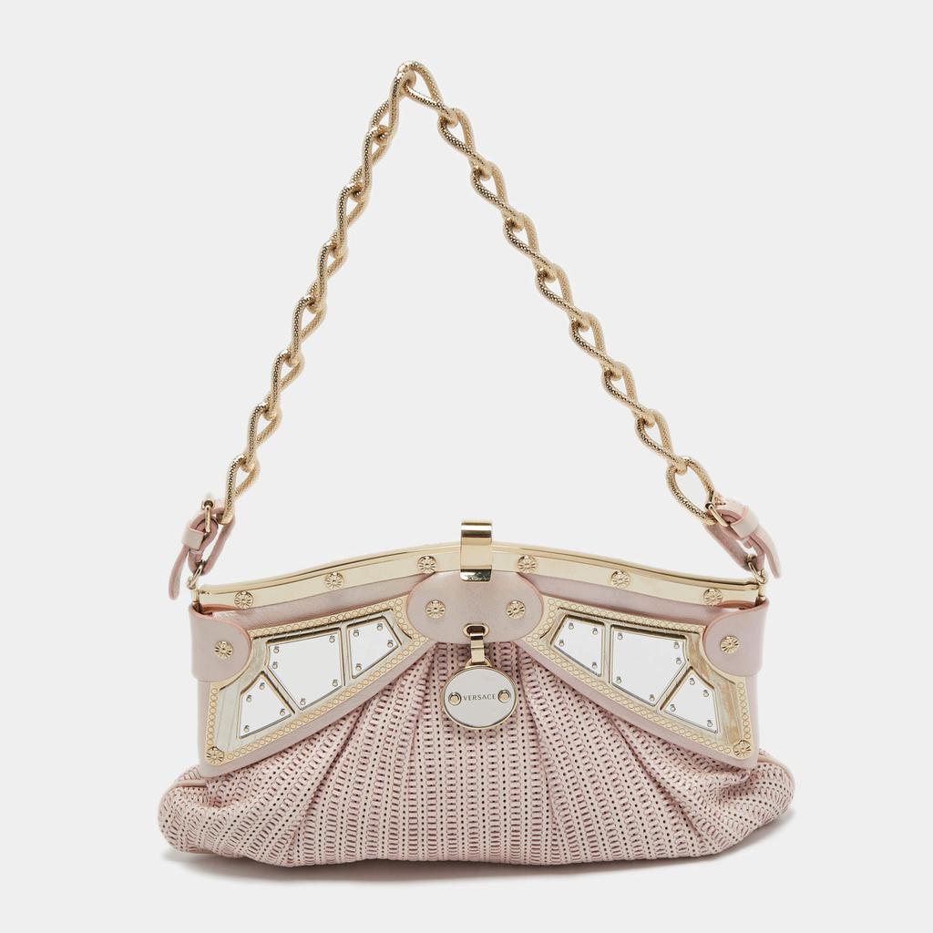 Versace Pink Fabric Mirror Frame Chain Shoulder Bag商品第1张图片规格展示