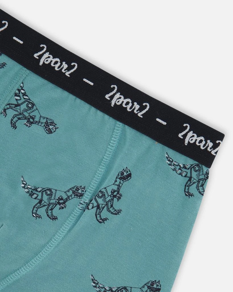 商品Deux par Deux|Organic Cotton Boxer Short Teal With Mechanical Dinosaurs Print,价格¥96,第3张图片详细描述