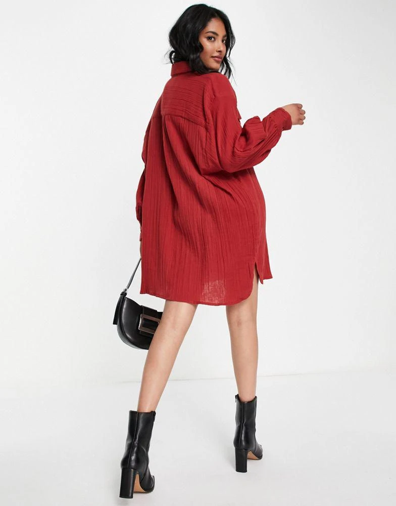 商品ASOS|ASOS DESIGN double cloth oversized mini shirt dress in rust,价格¥303,第2张图片详细描述