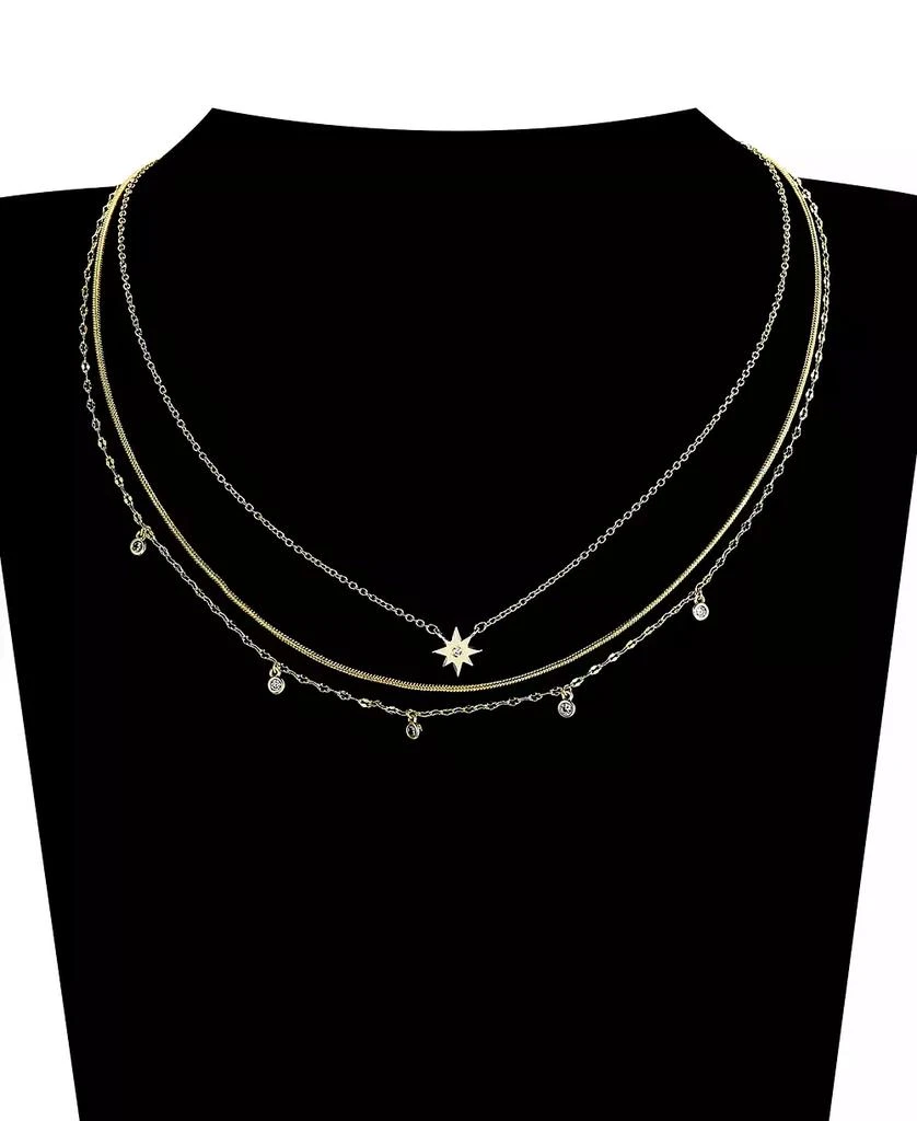 商品Unwritten|14K Gold Flash Plated Brass Cubic Zirconia Star And Bezel Layered Necklace Trio with Extenders Set, 3 Piece,价格¥112,第3张图片详细描述