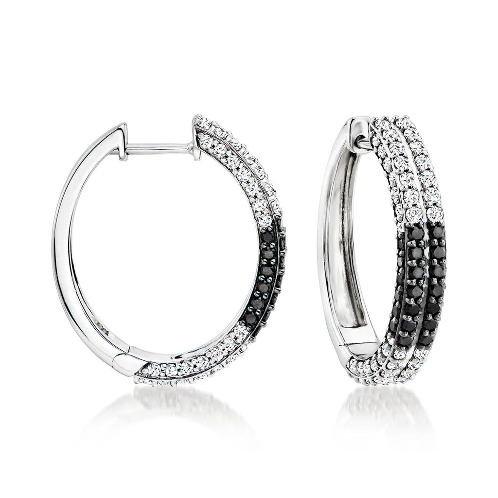 商品Ross-Simons|Ross-Simons White and Black Diamond Checkered Hoop Earrings in Sterling Silver,价格¥9652,第1张图片