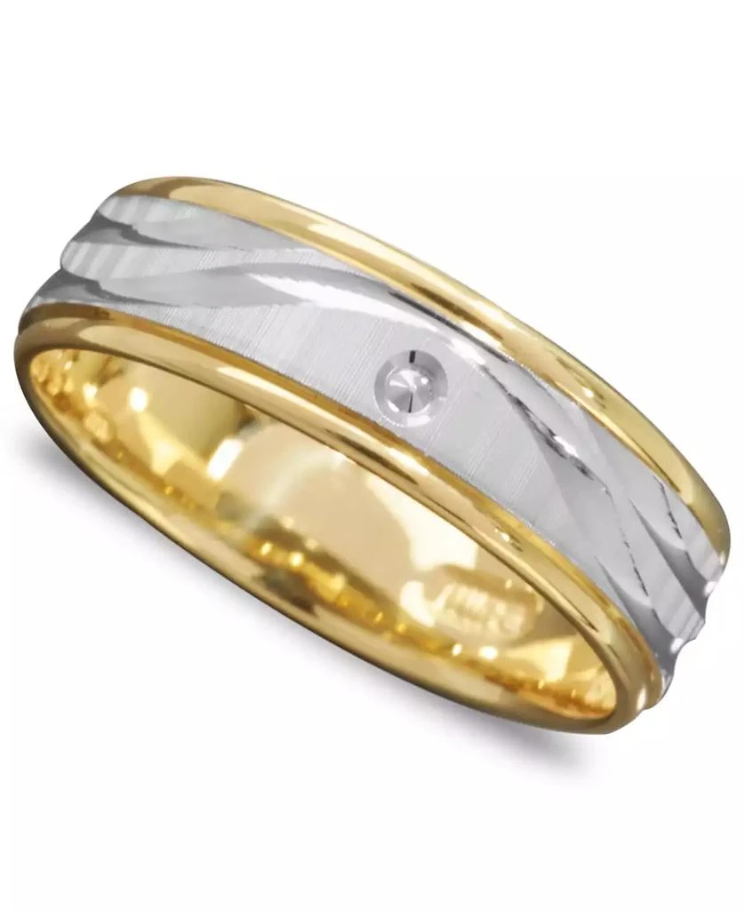 商品Macy's|Men's 14k Gold and 14k White Gold Ring, Wave Engraved Band,价格¥5086,第1张图片