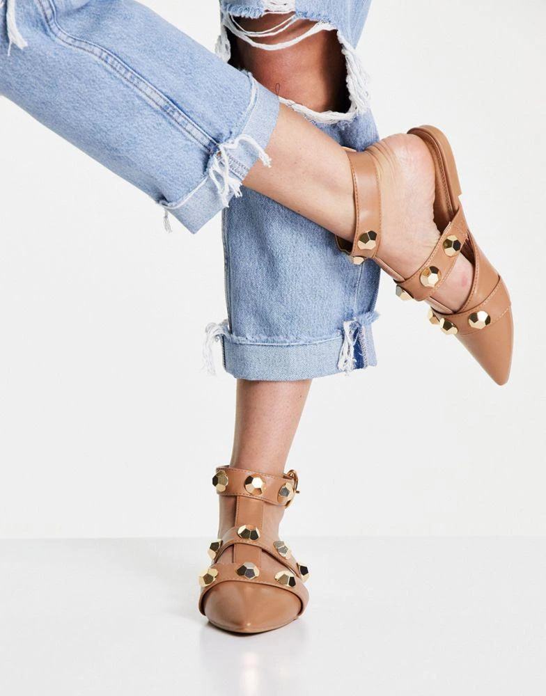 商品ASOS|ASOS DESIGN Lorina studded ballet flats in tan,价格¥109,第1张图片