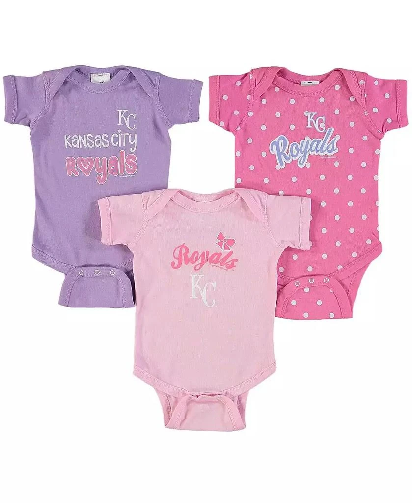 商品Soft As A Grape|Girls Infant Pink, Purple Kansas City Royals 3-Pack Rookie Bodysuit Set,价格¥313,第1张图片