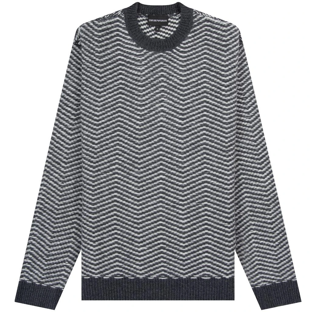 商品Emporio Armani|Emporio Armani 'Pure Virgin-Wool Knit' With Jacquard Chevron Motif White/Grey,价格¥1228,第1张图片