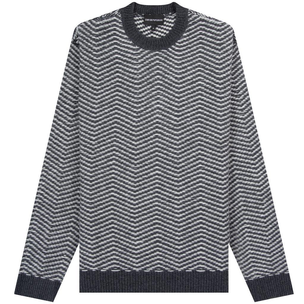 商品Emporio Armani|Emporio Armani 'Pure Virgin-Wool Knit' With Jacquard Chevron Motif White/Grey,价格¥949,第1张图片