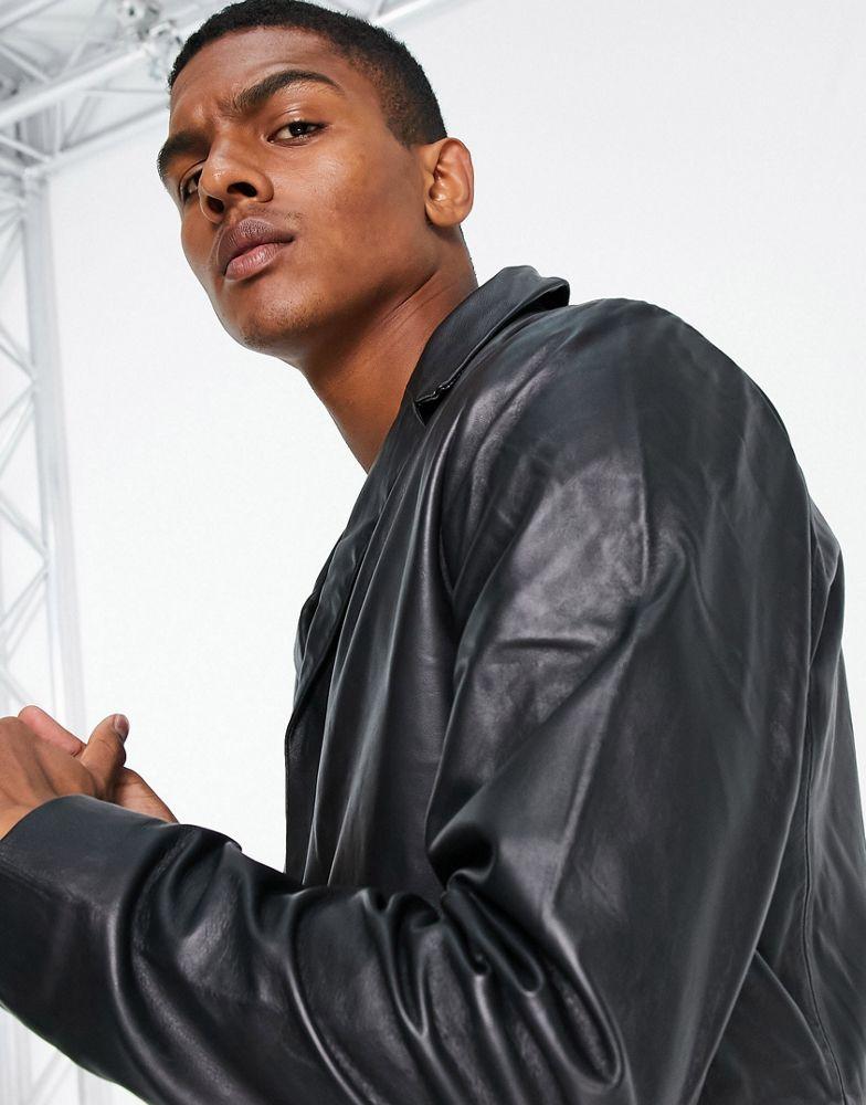 ASOS DESIGN real leather blazer jacket in black商品第3张图片规格展示