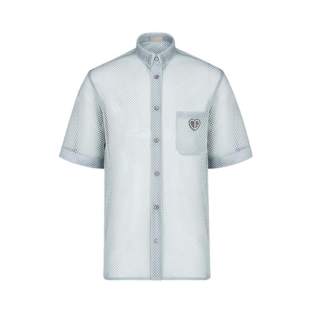 DIOR 男士灰色网眼布CD心形贴饰短袖衬衫 213C517-A5491-C800商品第1张图片规格展示