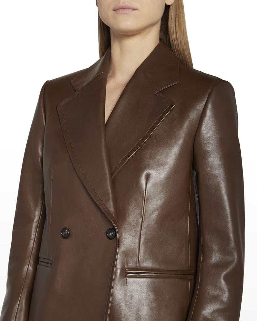 Double-Breasted Polished Leather Blazer Jacket商品第4张图片规格展示