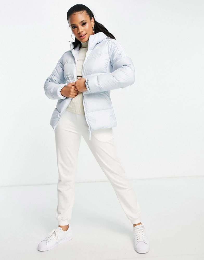 商品Adidas|adidas Outdoor down hooded puffer jacket with three stripes in blue,价格¥386,第1张图片