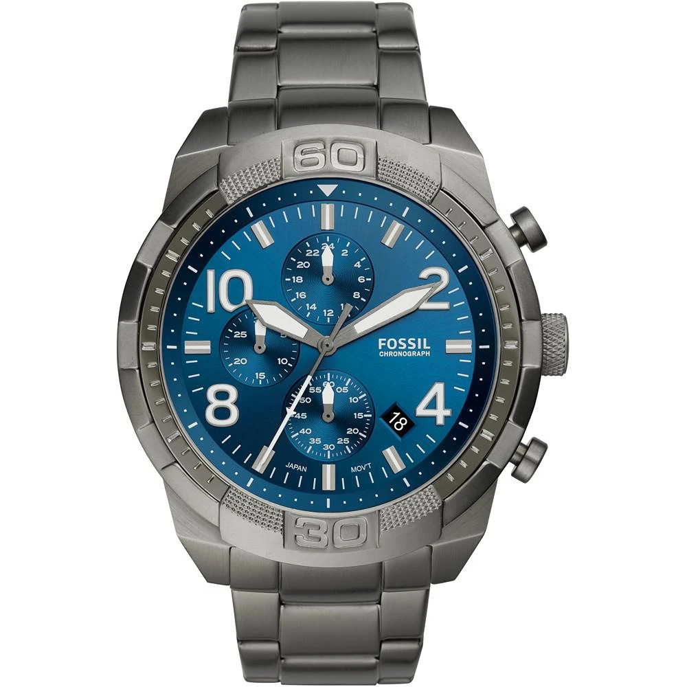 商品Fossil|Men's Chronograph Bronson Smoke Gray Stainless Steel Bracelet Watch 50mm,价格¥1234,第1张图片