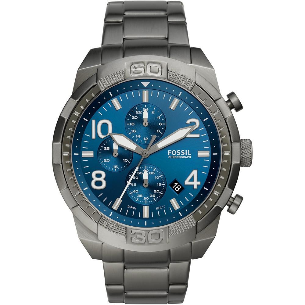 商品Fossil|Men's Chronograph Bronson Smoke Gray Stainless Steel Bracelet Watch 50mm,价格¥1027,第1张图片