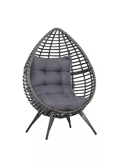 商品Outsunny|Rattan Wicker Lounge Chair With Soft Cushion Outdoor Indoor Egg Teardrop Cuddle Chair With Height Adjustable Knob For Backyard Garden Lawn Living Room Grey,价格¥2910,第2张图片详细描述