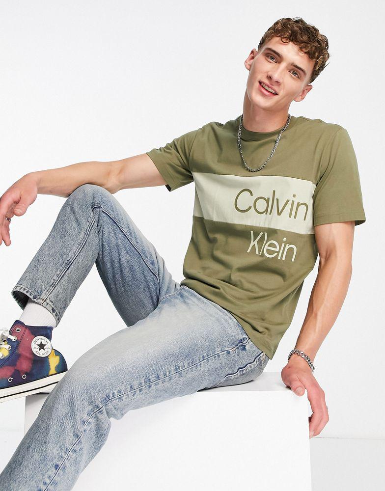 Calvin Klein Jeans institutional blocking t-shirt in khaki商品第2张图片规格展示