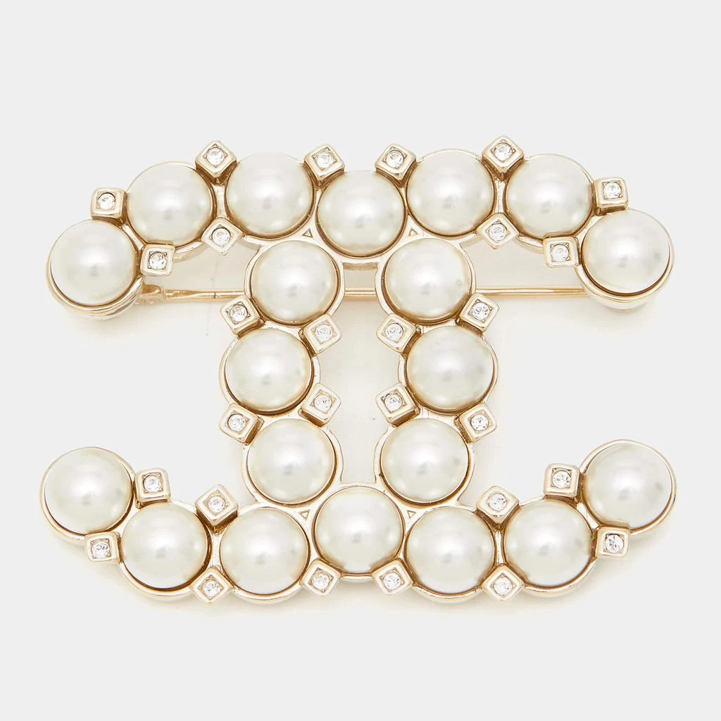 商品[二手商品] Chanel|Chanel CC Faux Pearl Crystals Gold Tone Pin Brooch,价格¥3774,第1张图片