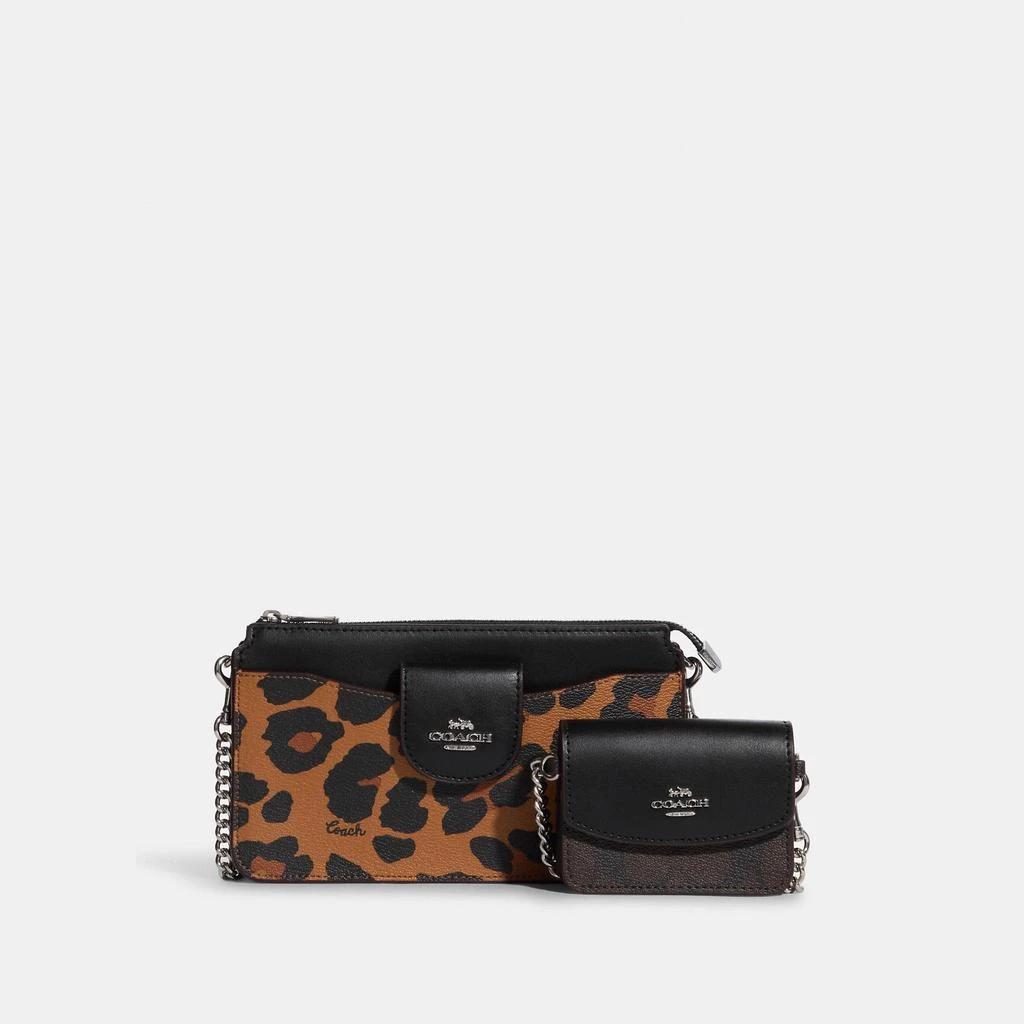 商品Coach|Coach Outlet Poppy Crossbody With Card Case With Leopard Print And Signature Canvas,价格¥1109,第2张图片详细描述