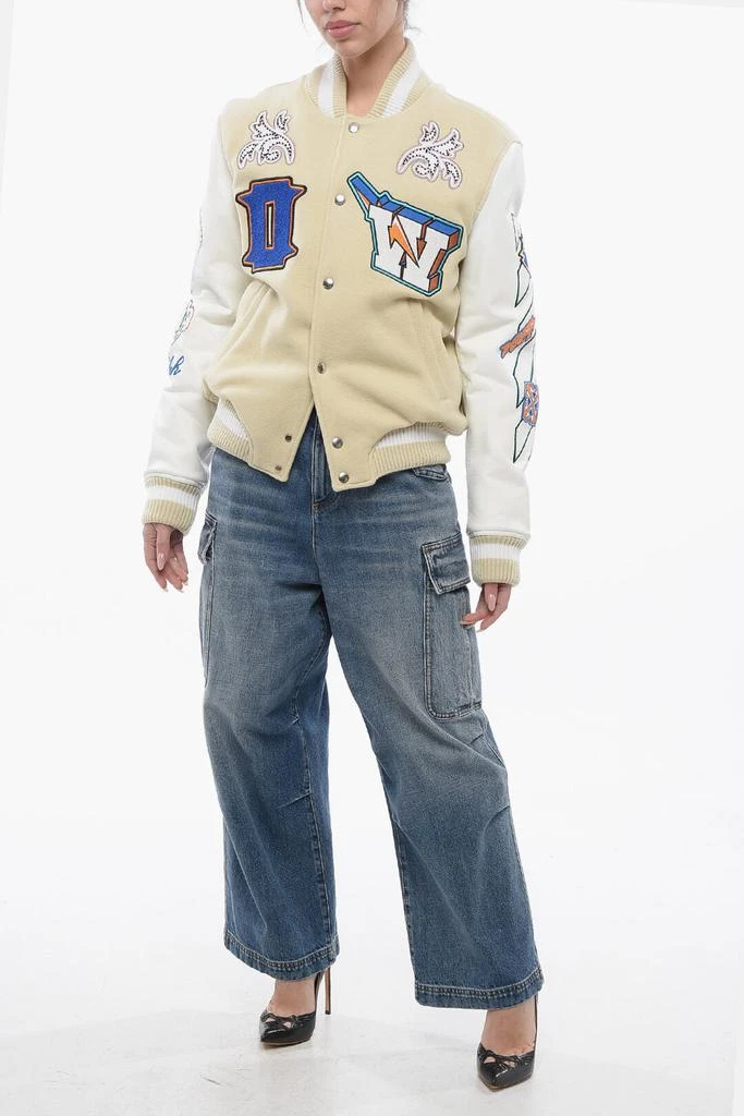 商品Off-White|Off-White Padded THUNDERBOLT Bomber Jacket with Leather Sleeves and Al,价格¥15358,第4张图片详细描述