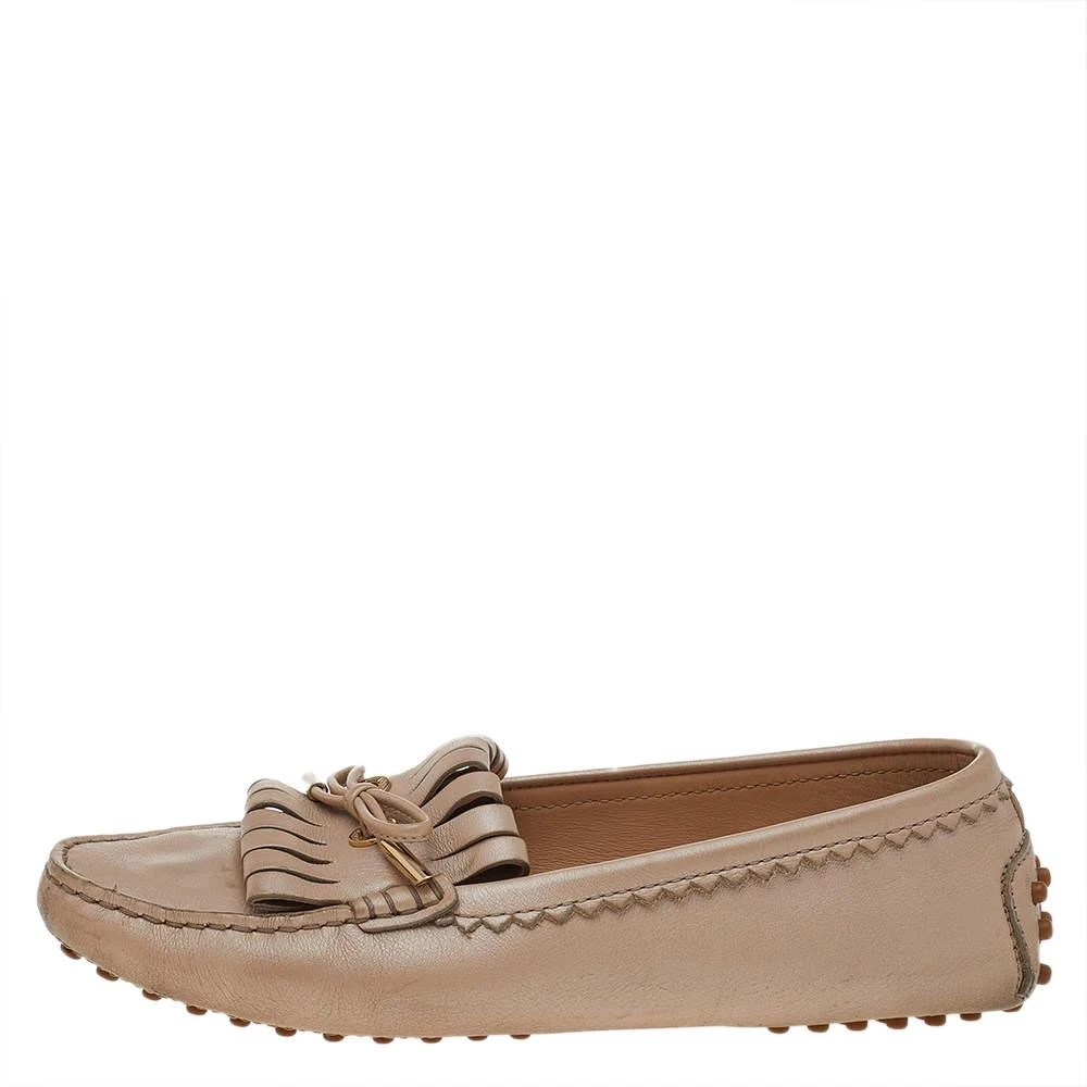 商品[二手商品] Tod's|Tod's Beige Leather Fringe Slip on Loafers Size 36.5,价格¥1005,第2张图片详细描述