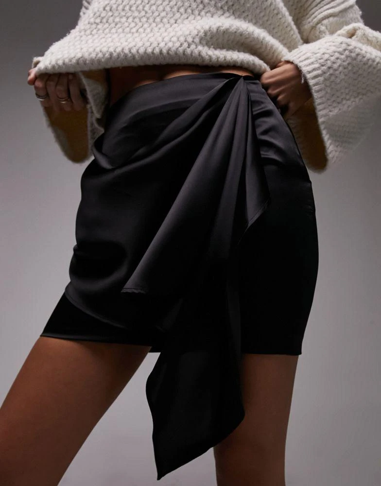 商品Topshop|Topshop drape tassel mini skirt in black,价格¥326,第3张图片详细描述