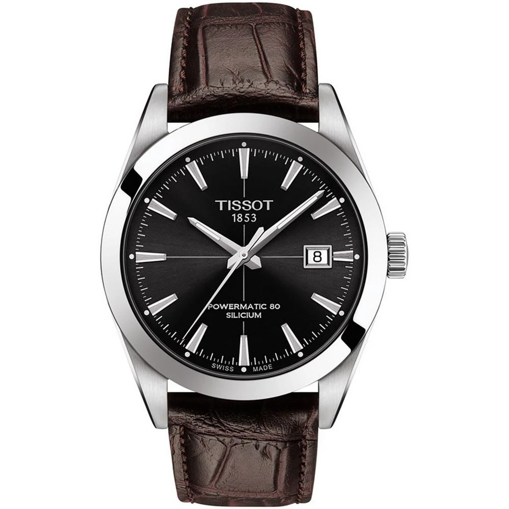 商品Tissot|Men's Swiss Automatic Powermatic 80 Silicium Brown Leather Strap Watch 40mm,价格¥3920,第1张图片