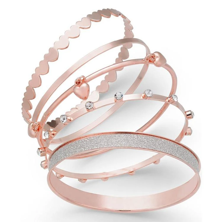 商品Thalia Sodi|Rose Gold-Tone 5-Pc. Set Crystal & Heart-Themed Bangle Bracelets, Created for Macy's,价格¥77,第1张图片