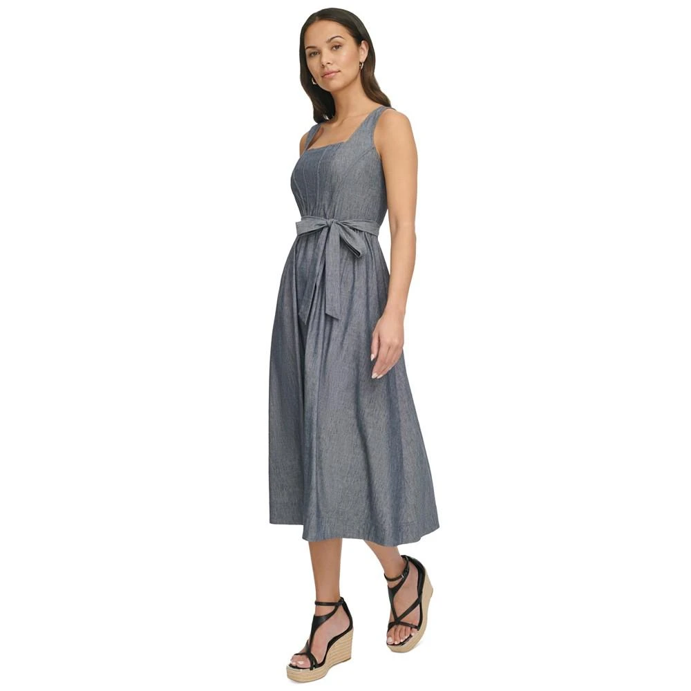 商品DKNY|Women's Chambray Square-Neck Sleeveless Midi Dress,价格¥599,第3张图片详细描述