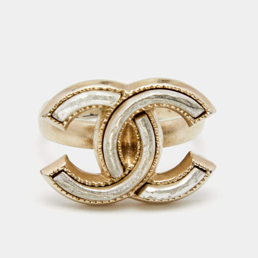 Chanel Pale Gold Tone CC Motif Ring EU 51商品第2张图片规格展示