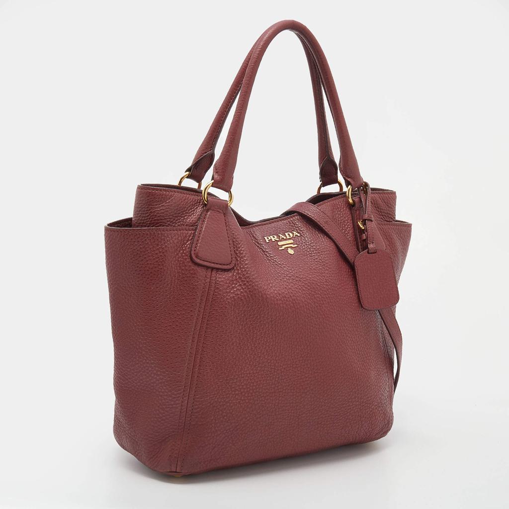 Prada Burgundy Vitello Danio Leather Side Pocket Shoulder Bag商品第3张图片规格展示