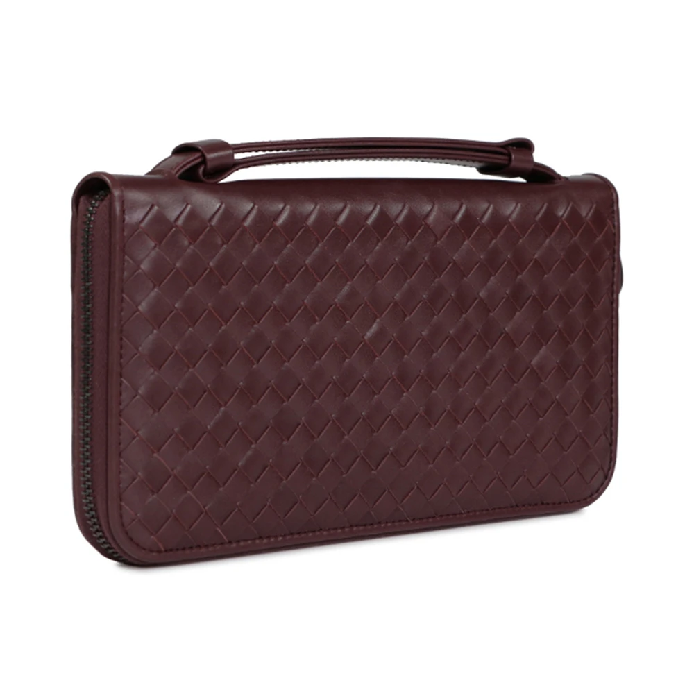 BOTTEGA VENETA 男士红褐色编织皮革拉链长款钱包 169730-V4651-5023 商品