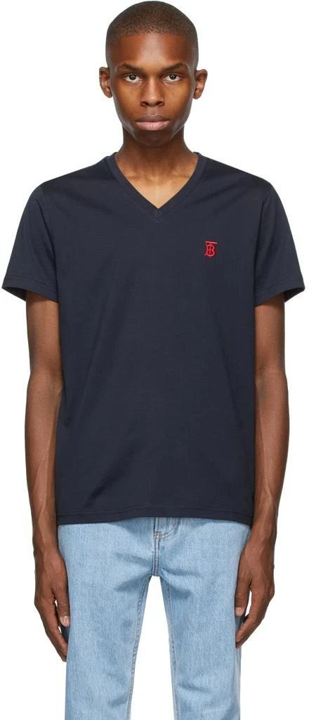 商品Burberry|海军蓝 Marlet V 领 T 恤,价格¥2564,第1张图片