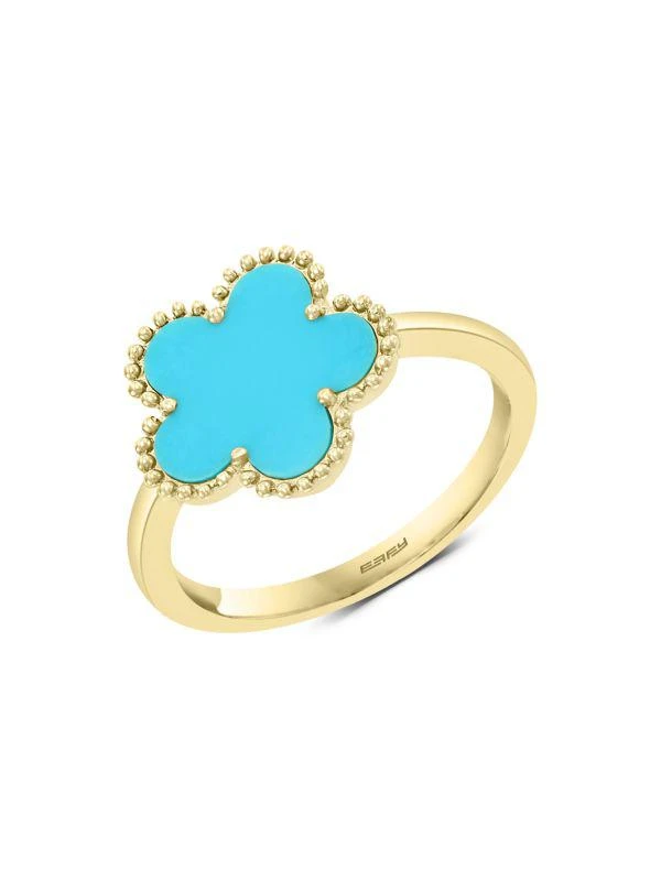 商品Effy|14K Yellow Gold & Turquoise Floral Ring,价格¥4963,第1张图片