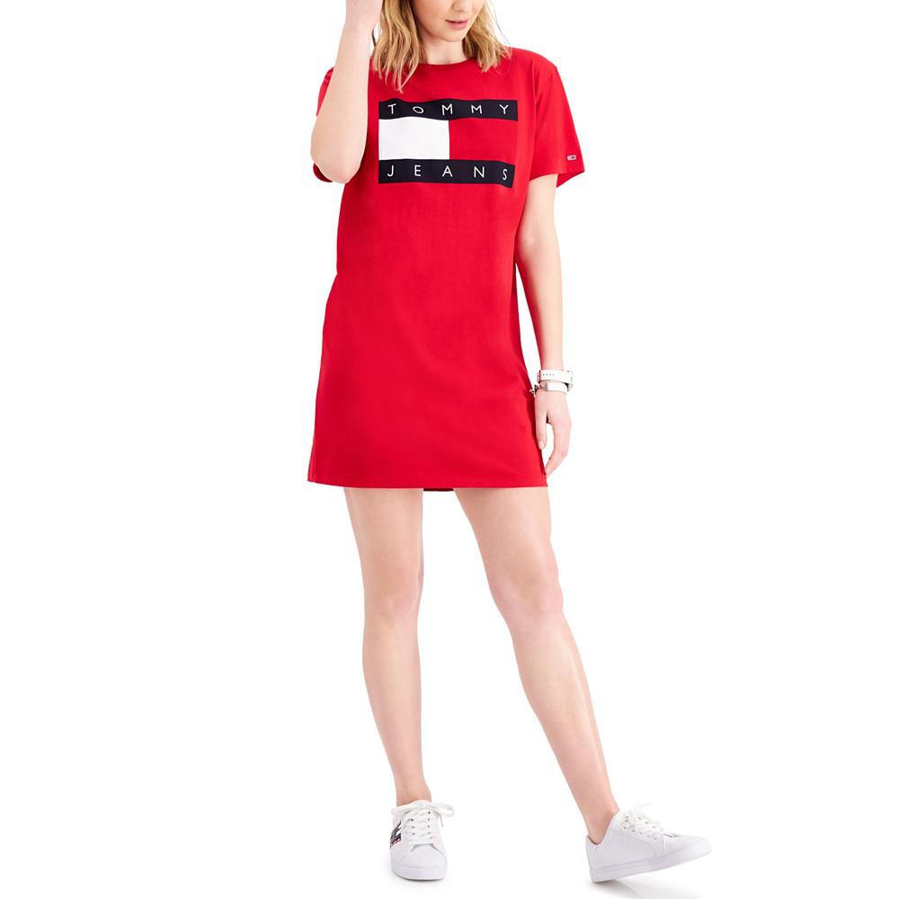  Tommy Hilfiger徽标棉质 T 恤连衣裙 商品第1张图片规格展示