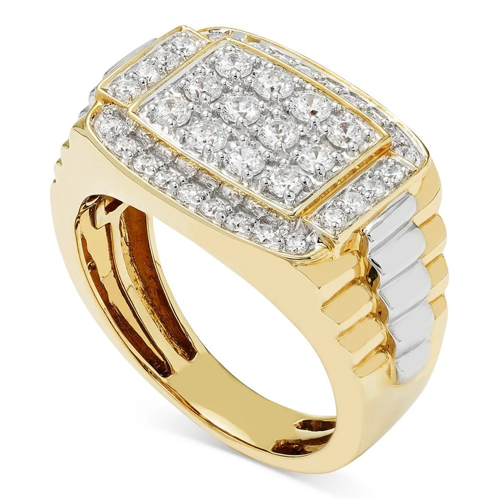 商品Macy's|Men's Diamond Cluster Two-Tone Ring (1 ct. t.w.) in 10k Gold & White Gold,价格¥17929,第1张图片