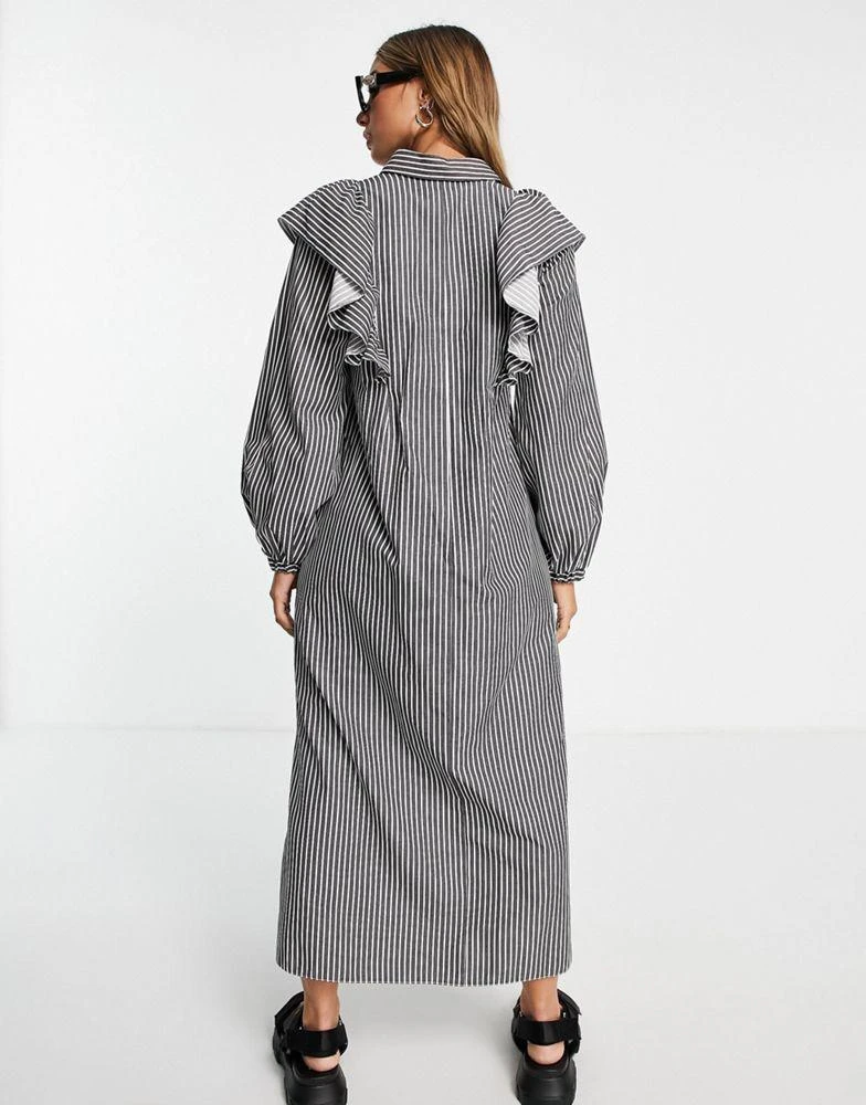 商品Topshop|Topshop poplin frill bib oversized midi shirt dress in navy and white stripe,价格¥192,第2张图片详细描述