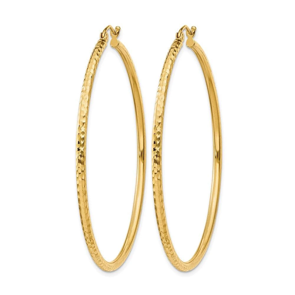 商品Diamond2Deal|14k Yellow Gold Diamond-cut 2x50mm Round Tube Hoop Earrings,价格¥6498,第2张图片详细描述