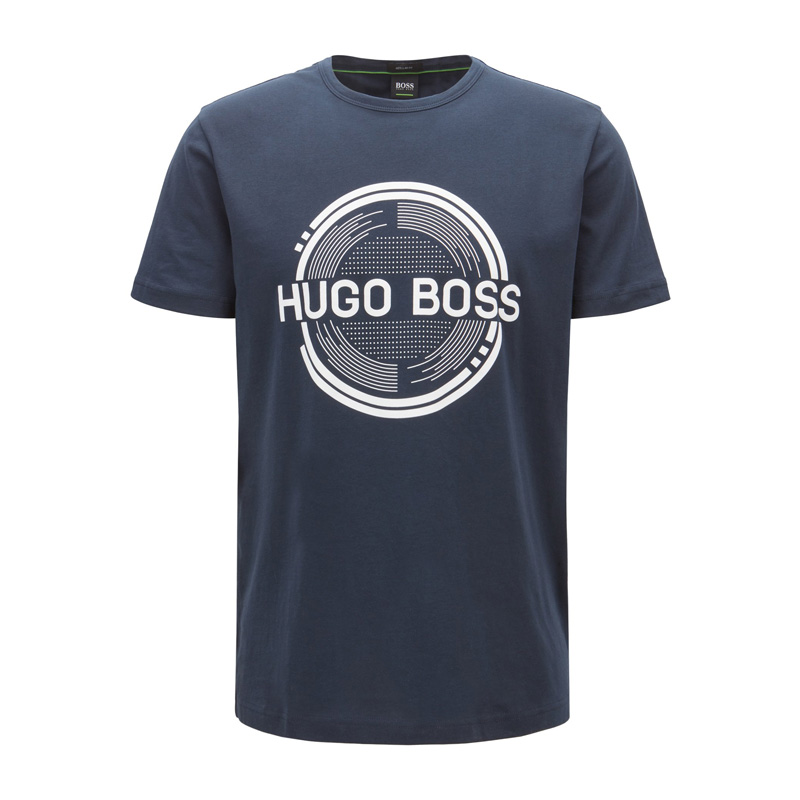 Hugo Boss 雨果博斯 男士深蓝色纯棉大logo印花圆领短袖休闲T恤 TEE1-182-6415-410商品第1张图片规格展示