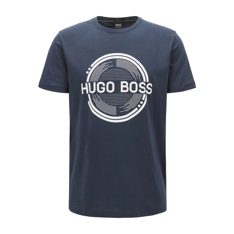 商品[国内直发] Hugo Boss|Hugo Boss 雨果博斯 男士深蓝色纯棉大logo印花圆领短袖休闲T恤 TEE1-182-6415-410,价格¥585,第1张图片