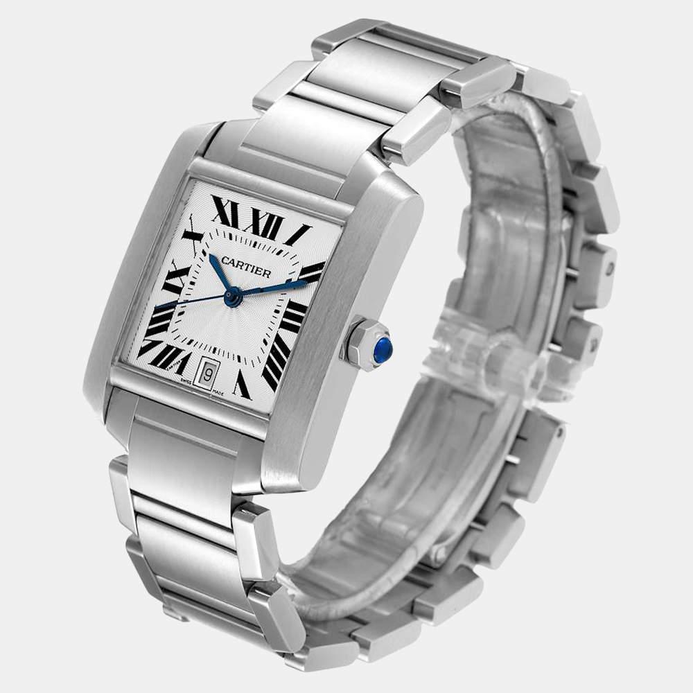 Cartier Silver Stainless Steel Tank Francaise W51002Q3 Automatic Men's Wristwatch 28 mm商品第3张图片规格展示